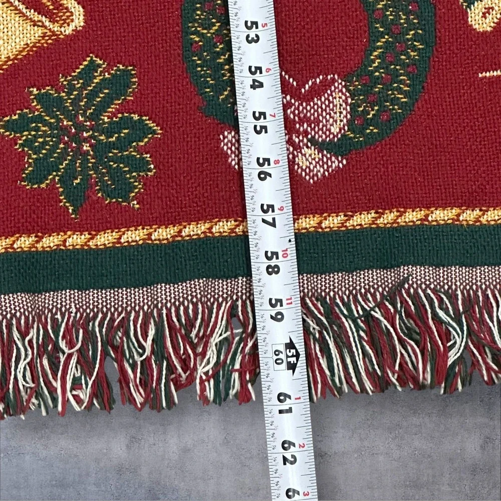 Goodwin Weavers Wreath Christmas Holiday Tapestry Throw Cotton‎ Green Red 60 X50